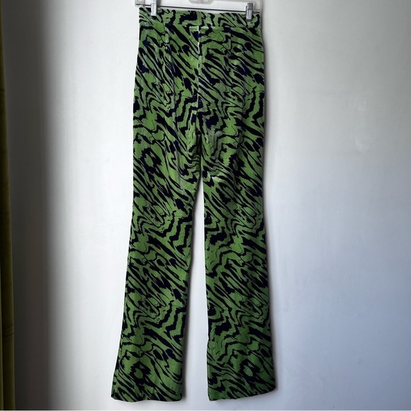 Zara Green & Blue Swirl Print High Rise Velvet Split Hem Flare Pants S NWT - Picture 8 of 8